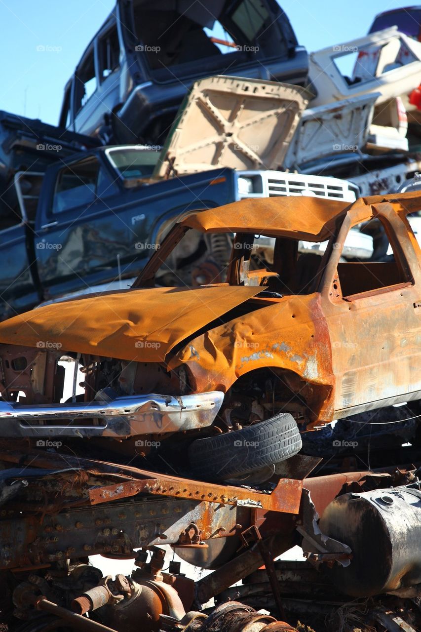 Burnt junkyard auto