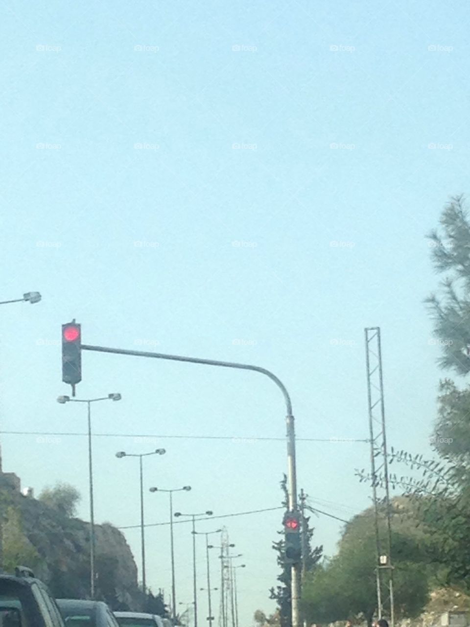 Traffic light on red light in jordan country 
Was take this image in zarqa city in the street