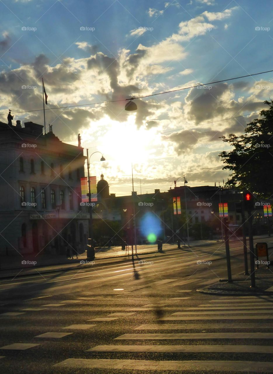 rainbow sunshine in gothenburg city in pride days