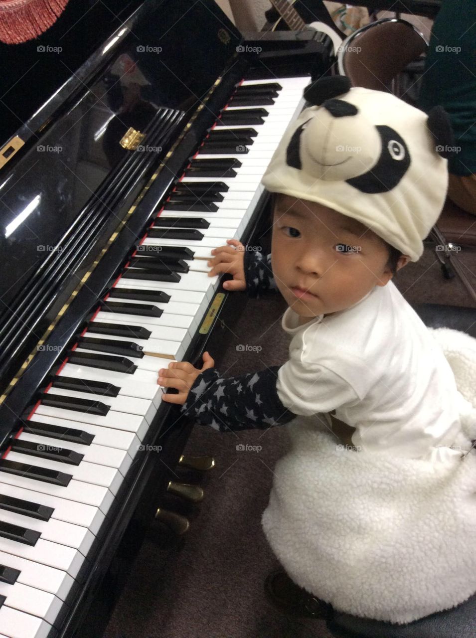 Little panda playing the piano