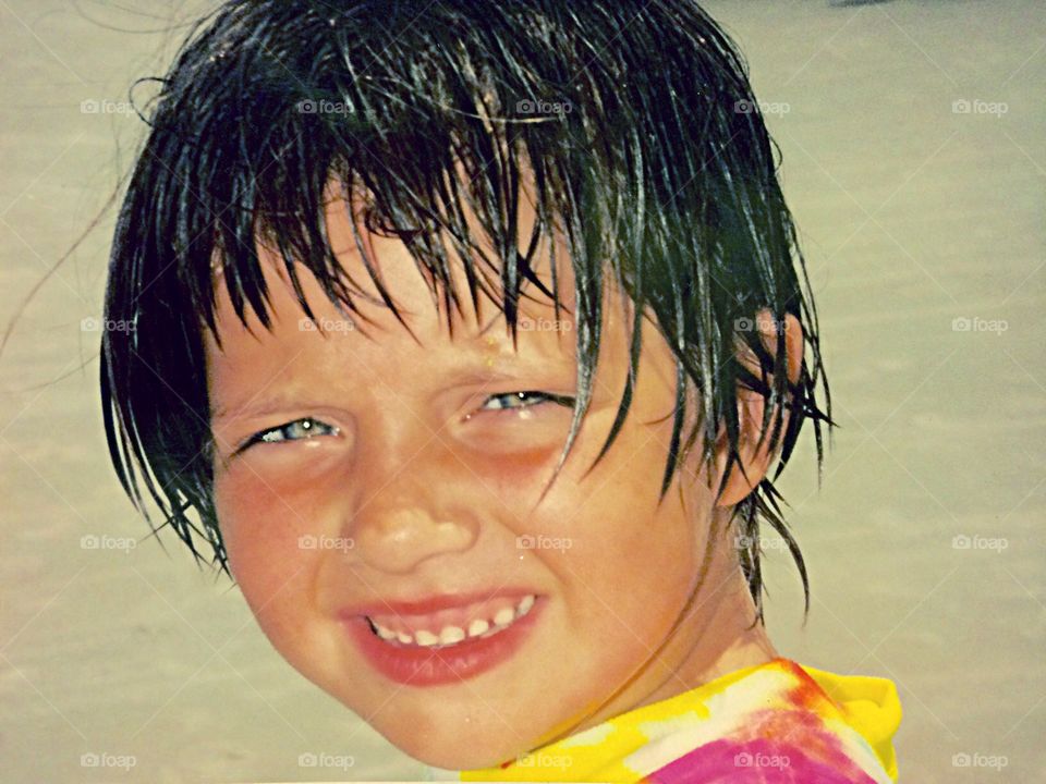 Close-up of asian girl with wet hair