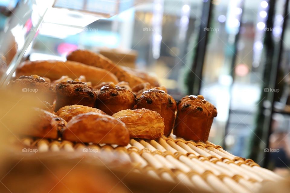 Pastry and bread on a rack