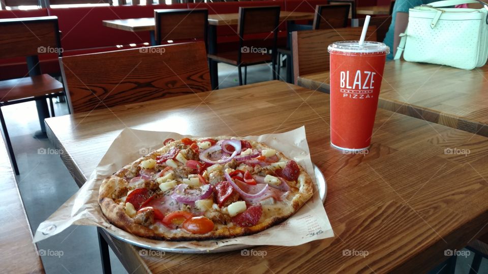 A creator-your-own pizza at Blaze Pizza