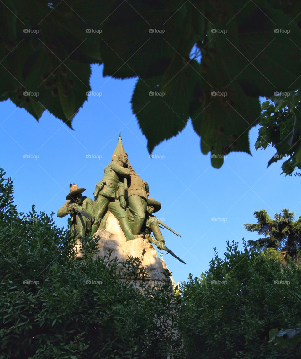 Rooftop statues Madrid Spain 