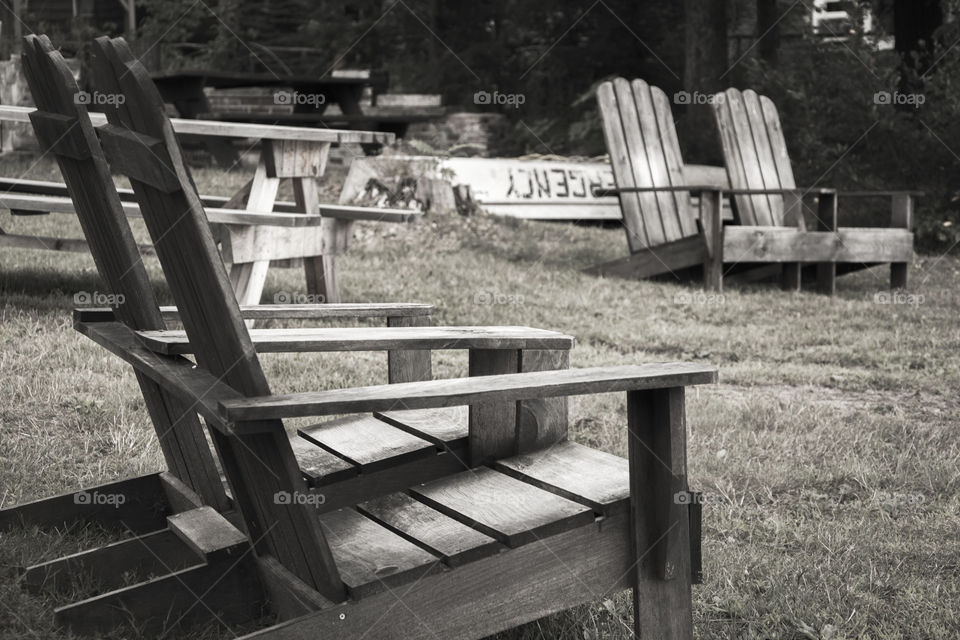 Adirondack chairs benches lake beach relaxation