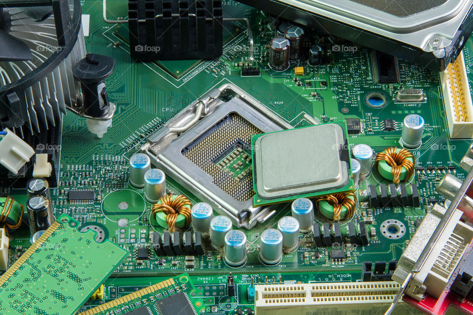 image of the motherboard and PC processor closeup.