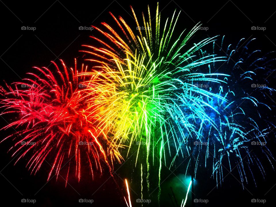 Vividly colored fireworks.