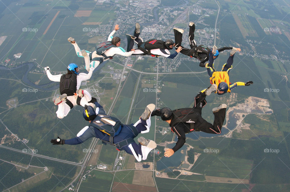 formation skydiving. some friends playing in the sky at parachutisme nouvelair