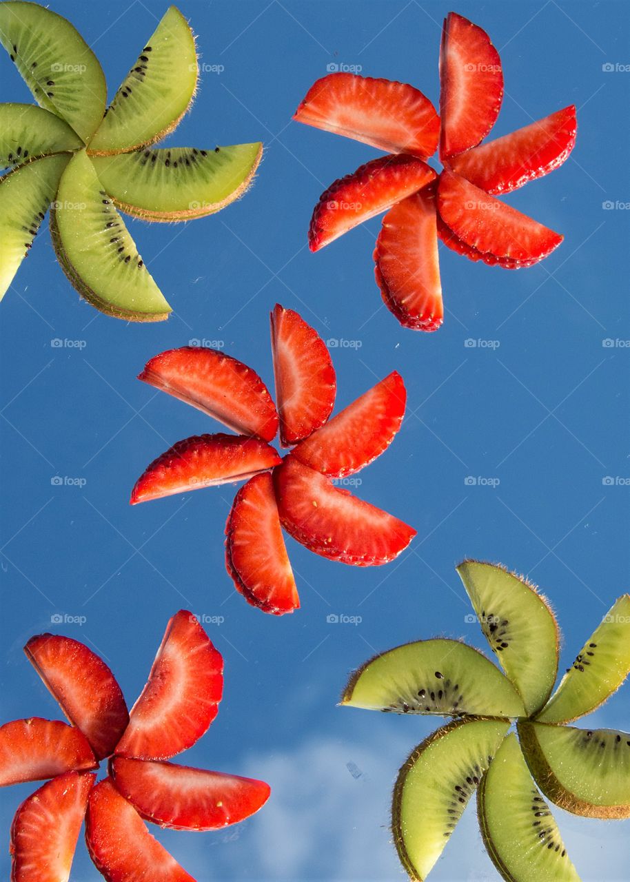 Fruits, strawberries and kiwi