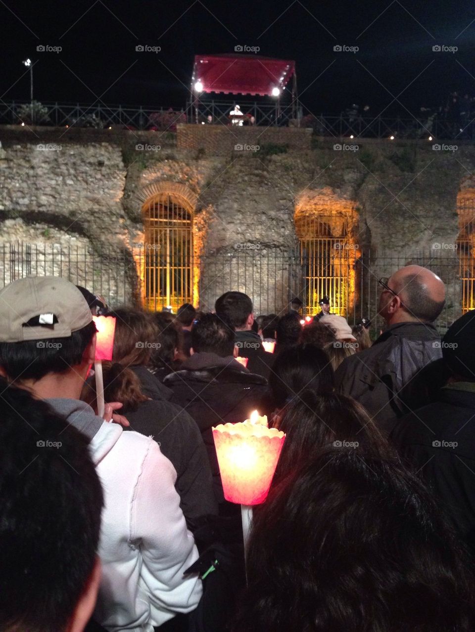 The Pope Fransis leading the Good Friday ceremony outside the colliseum