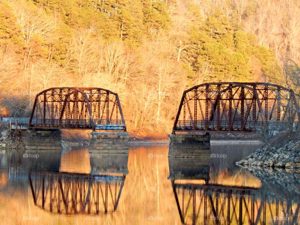 Broken bridge on Lake Hartwell with reflections