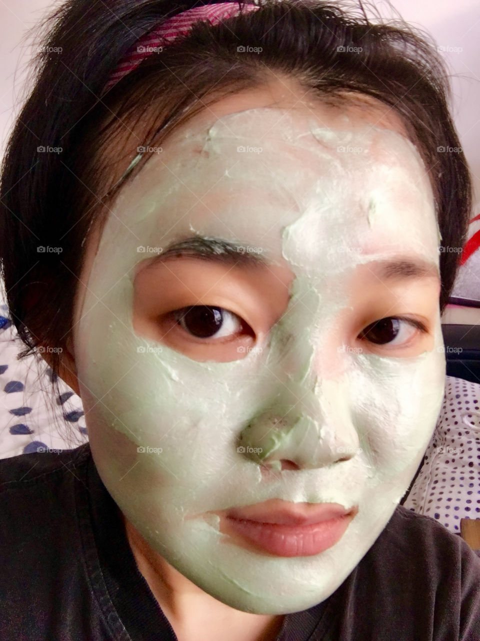 Applying Green Tea Mask