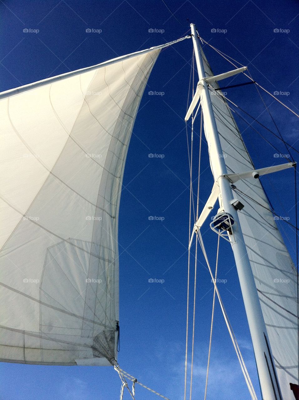 White sails on a boat 