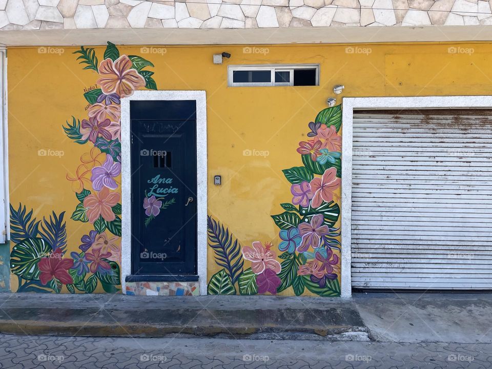 Flowers mural on the house on Isla Mujeres, Mexico.