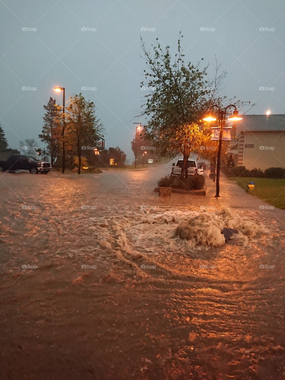 A flash flood during thunder storm days in Cold Lake
