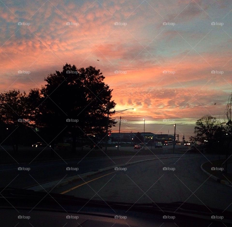 Pink Sky- Windshield View