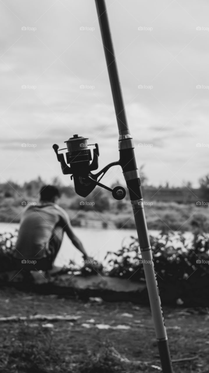 Fishing rod in black and white