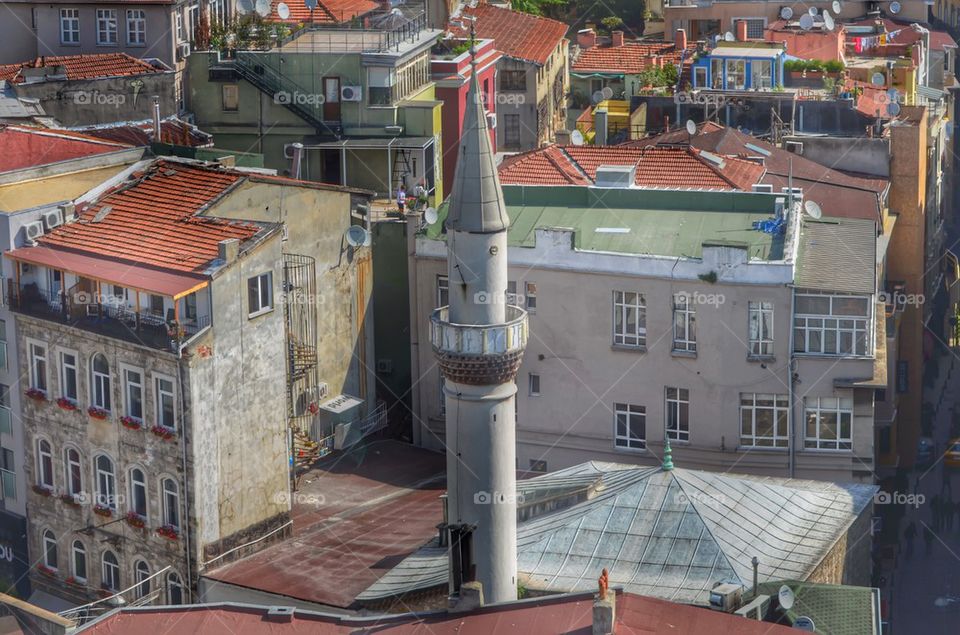 Minaret view from the Galata Tower, Istanbul, Turkey