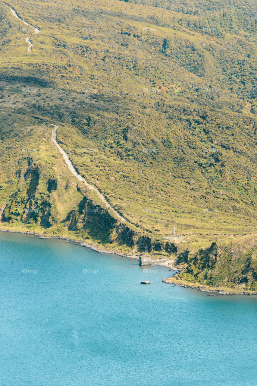 Aerial view of a lake path