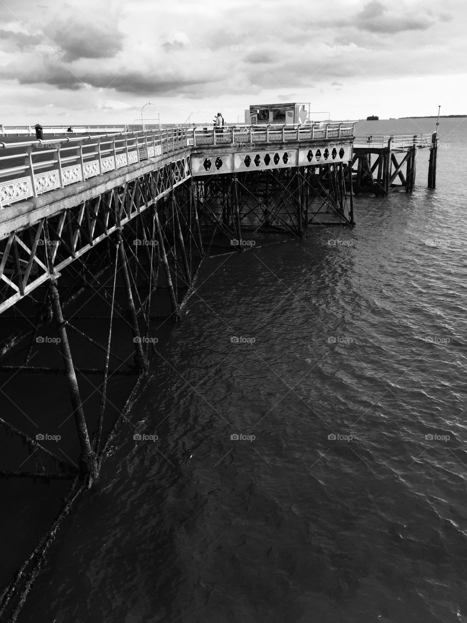 British seaside pier black and white
