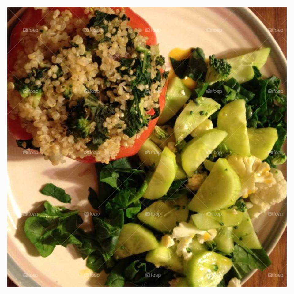 Spinach Salad and Quinoa Stuffed Heirloom Tomato