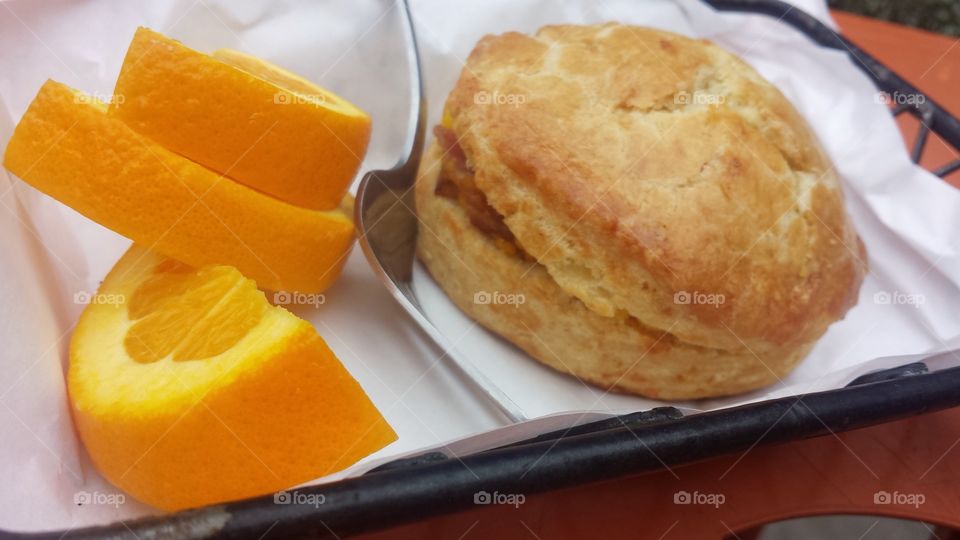 Food. Breakfast Biscuit & Orange Slices