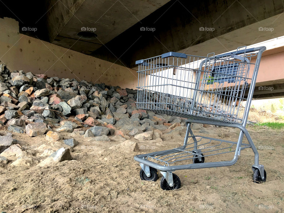 Shopping cart under the highway