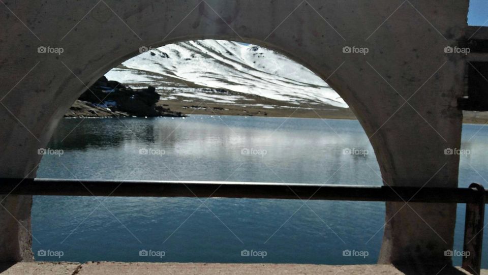 Splendid landscape:  the river and beautiful view to the highest mountain in Morocco.