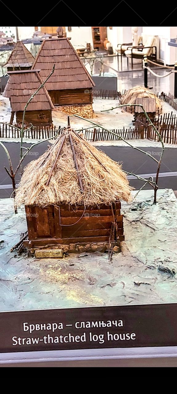 model log cabin thatched log house