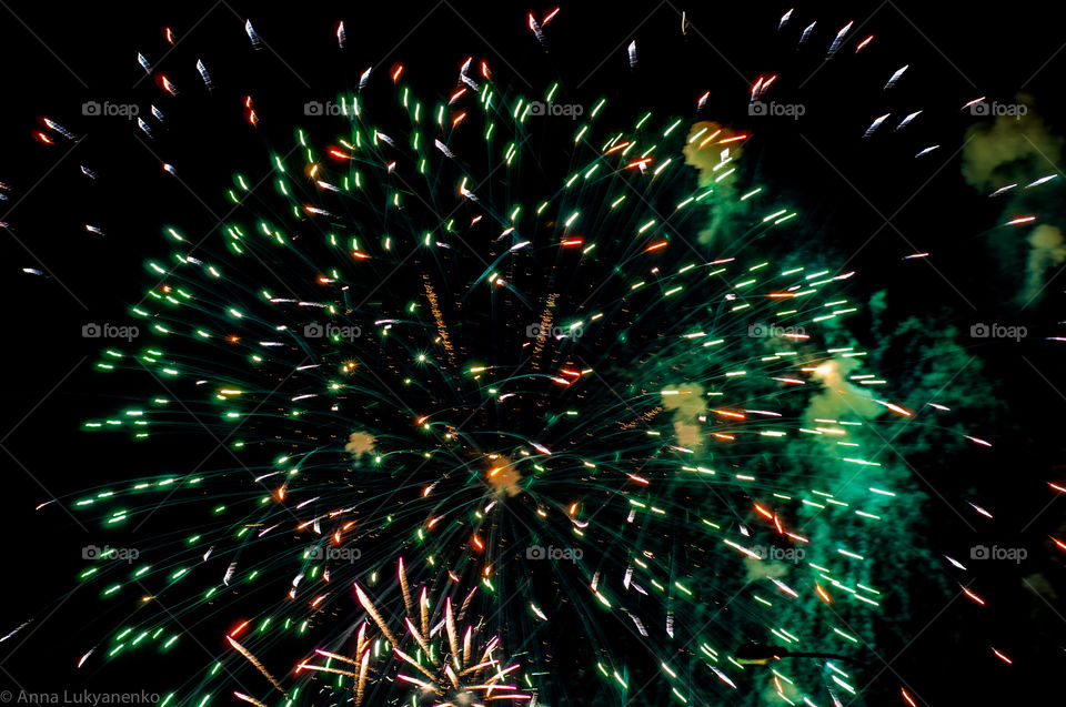 Fireworks with green light 