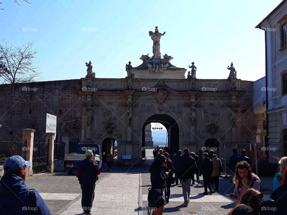 Historical gate reflecting the past
