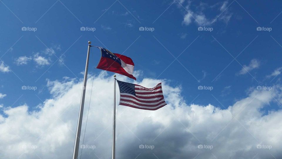 USA Flag,  GA State Flag