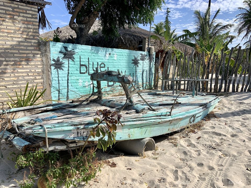 Old fisher boat in the village 