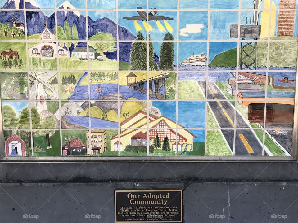 A mural at a bus stop