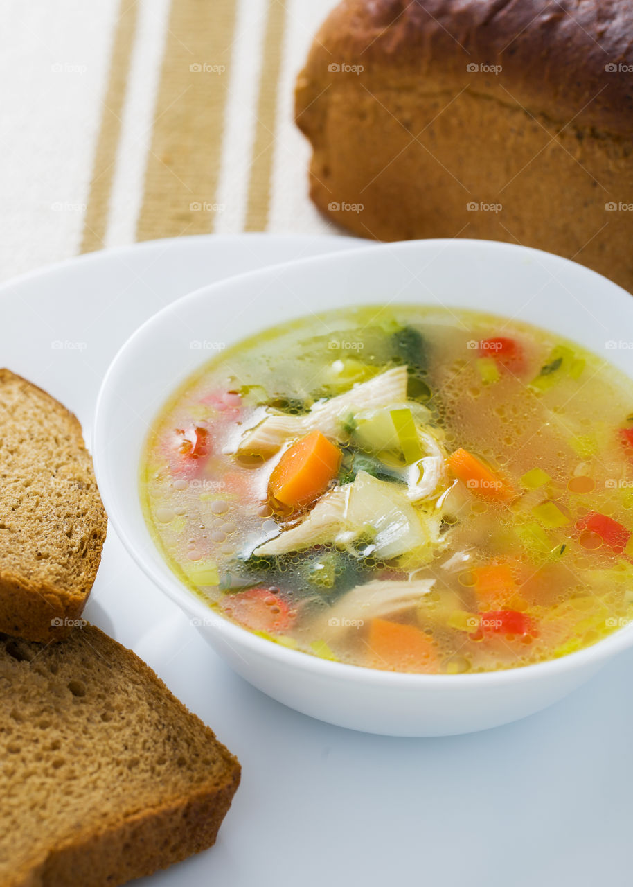 Vegetable soup with chicken breast