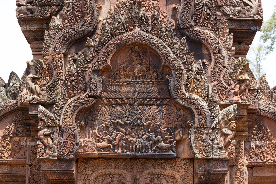 Architecture of Banteay Srei temple in Cambodia 