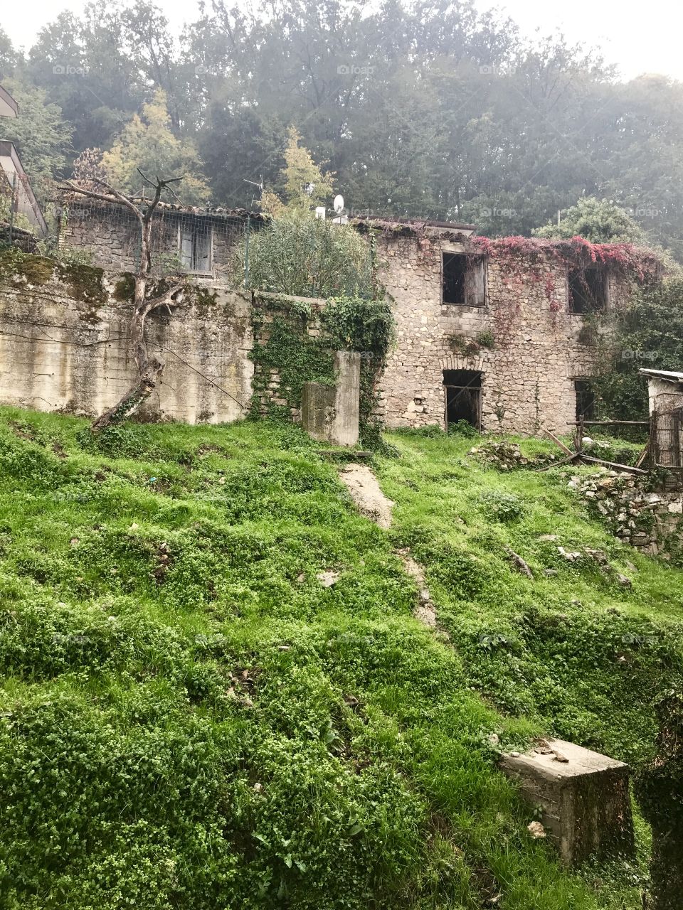 Rainy day ancient village house in Carpineto Romano, Italy