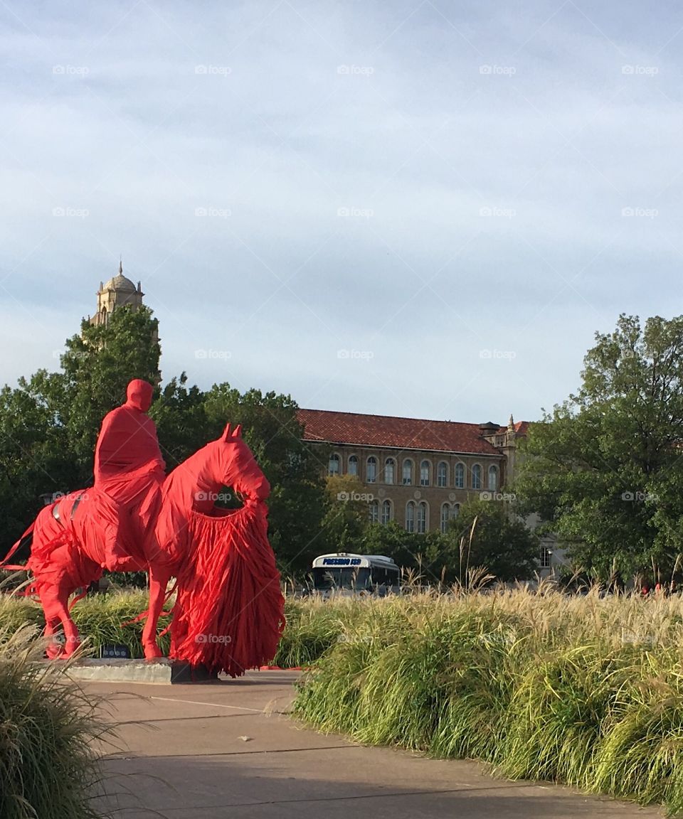 Texas Tech statue wrapped for homecoming 