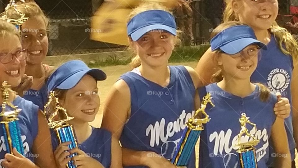 Mentor Girls Fast-pitch softball League Champions.  Jane (2nd on right)