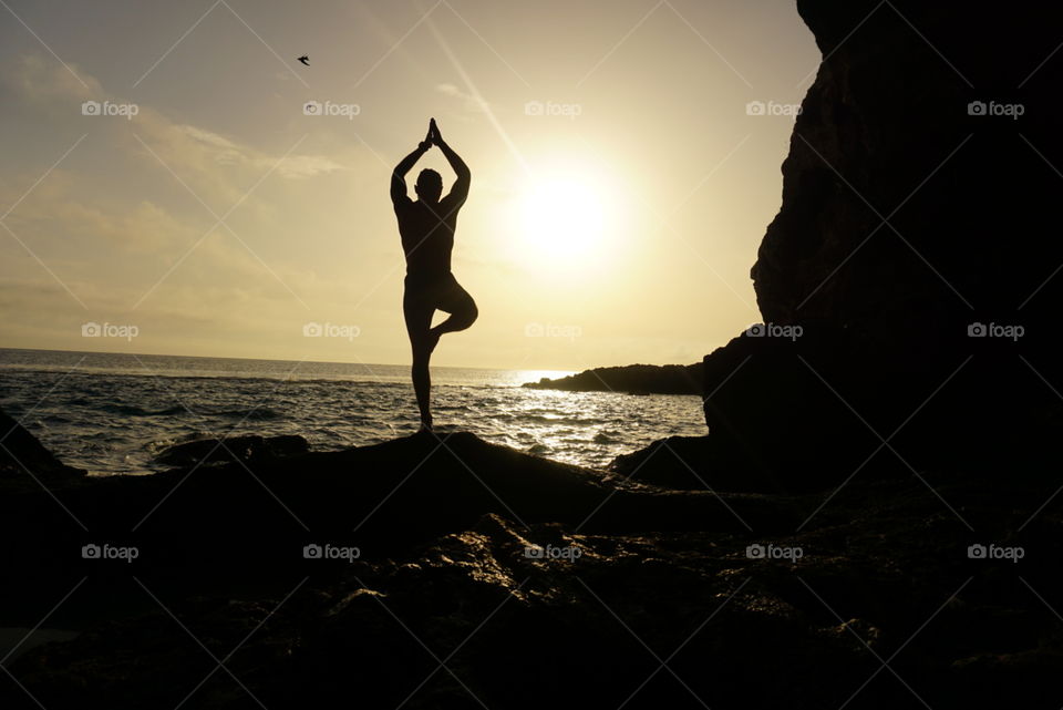 Cave#sea#sunrise#silhouette#human#yoga#position