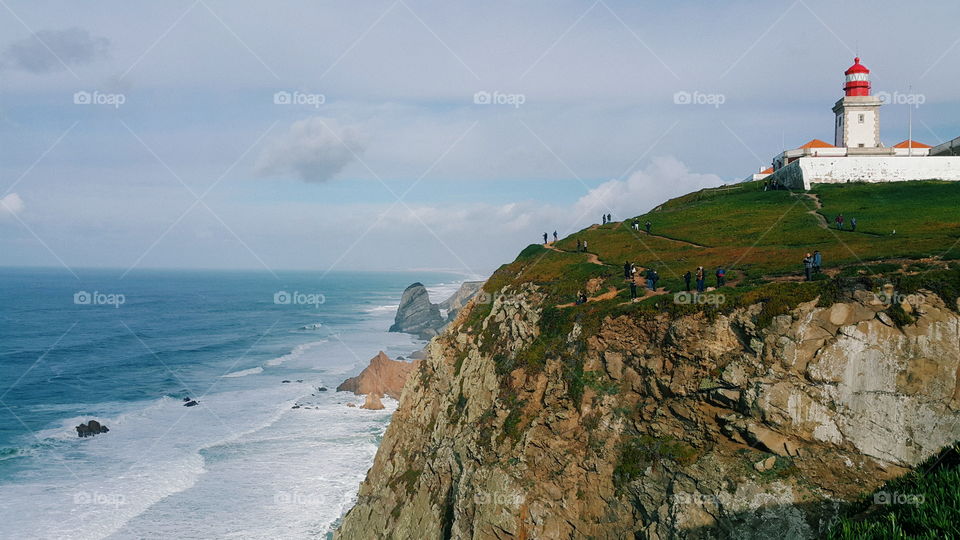 view to ocean and lighthouse, Cabo da Roca, Portugal
