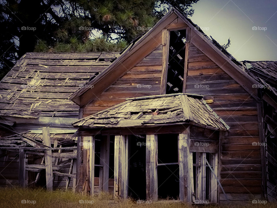 Along the road a house falls down, memories fading