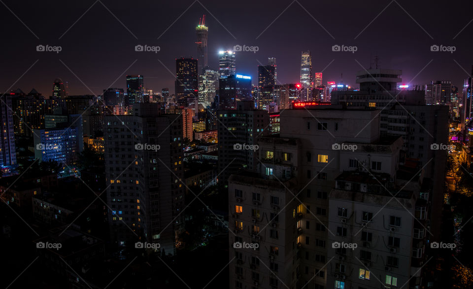 Beijing , skyline, at night, city lights