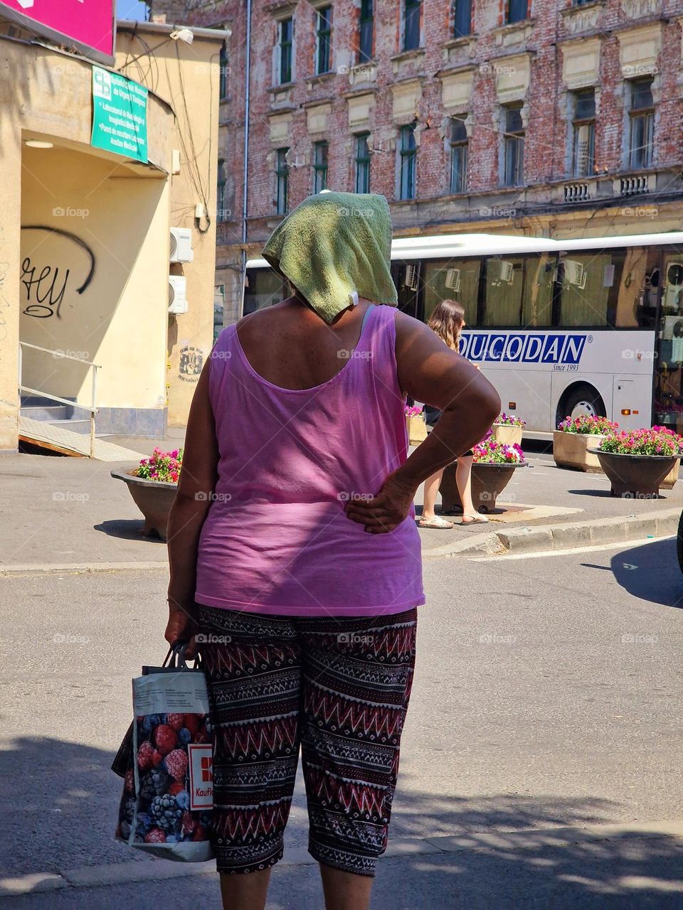 woman with a towel on her head