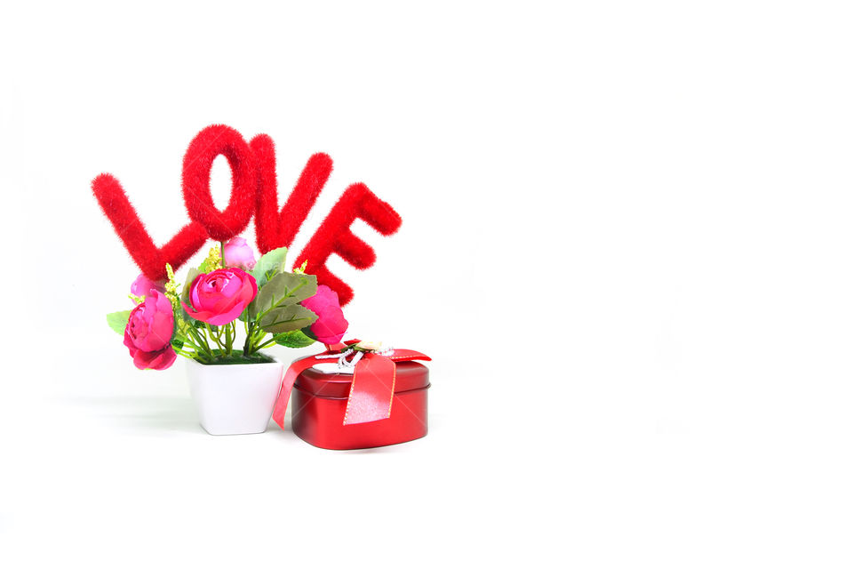 love text and gift box