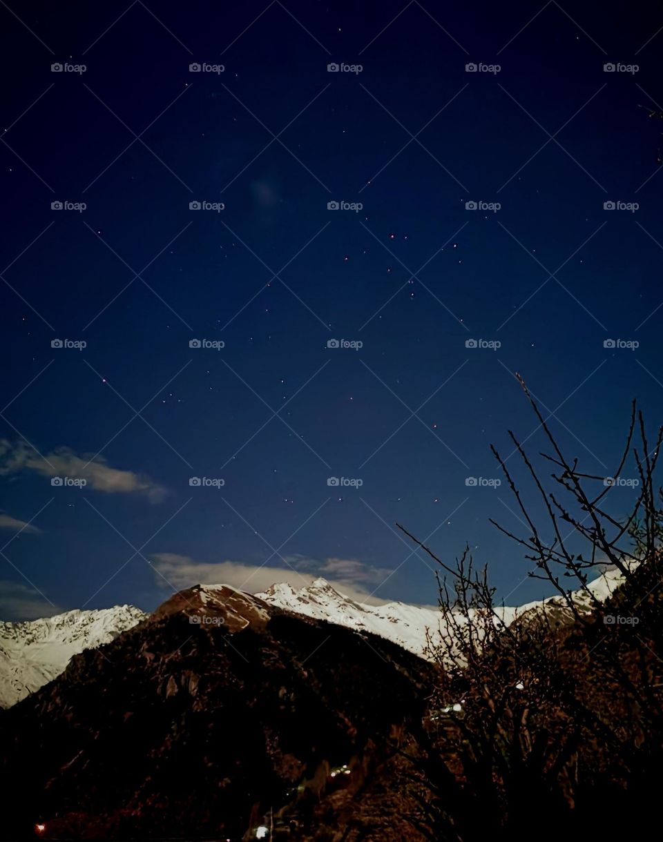 Peaceful mountains at night