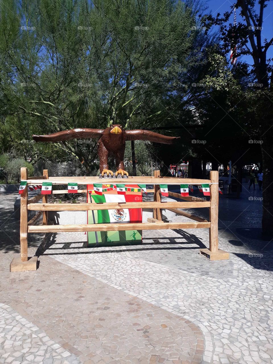 Eagle on display with Spanish decorations for Mexican Independence Day weekend