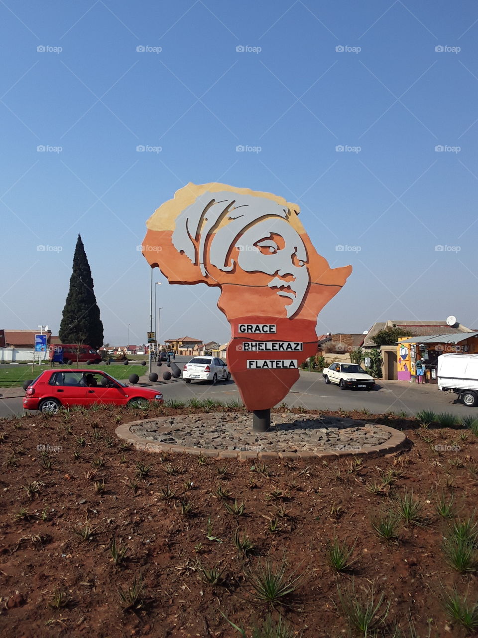 Intersection with a big African map.