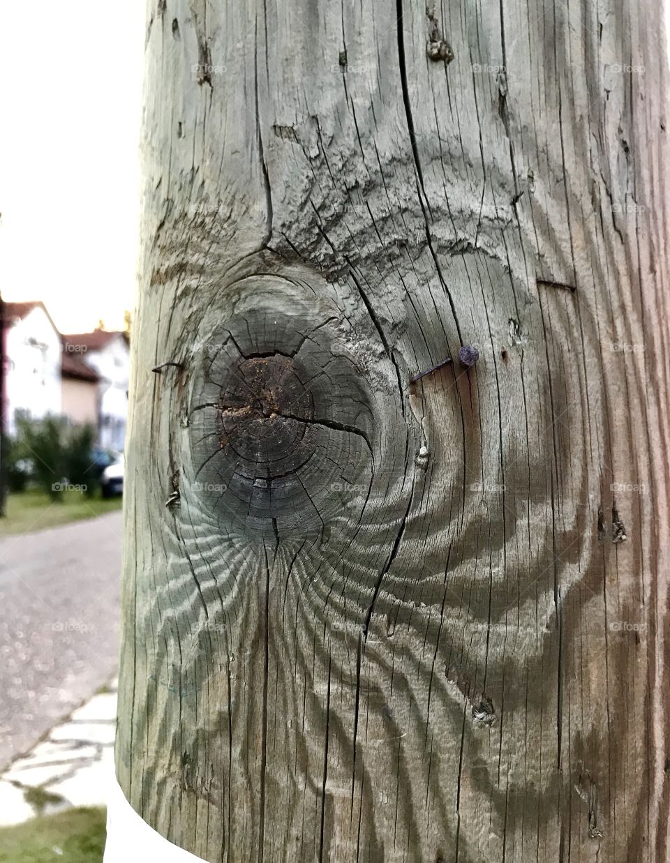 Wooden log street light,beautiful and artistic close up.