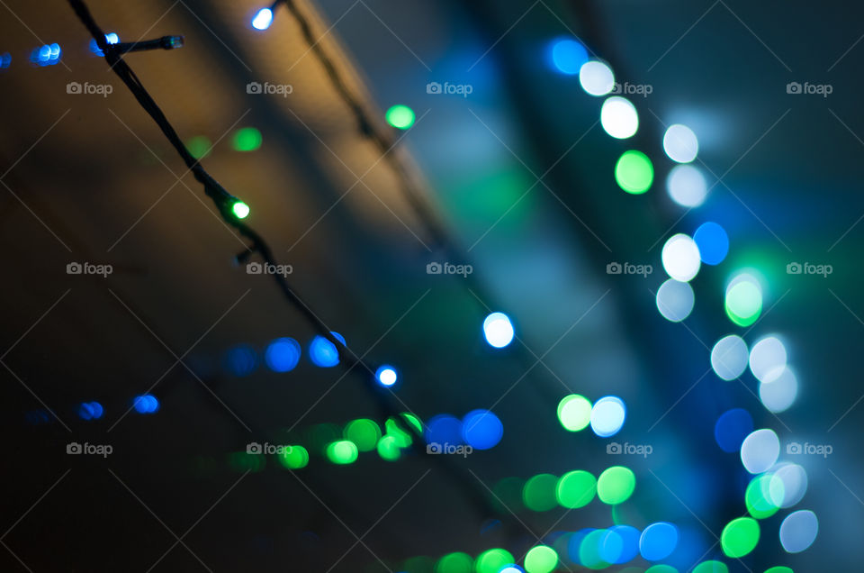 Bokeh effect of colorful christmas lights.